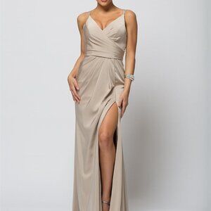 NEW CHAMPAGNE COLOR V-Neck Leg Slit Long Prom Dress AC366